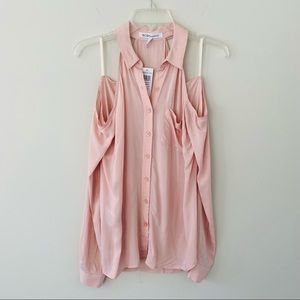 BCBGeneration | Cold Shoulder Long Sleeve Button Down Shirt | Pink NWT